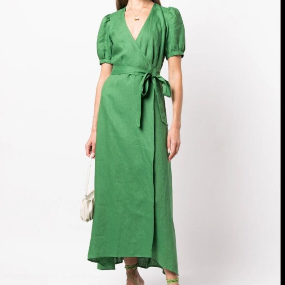 Reformation green linen wrap dress XS